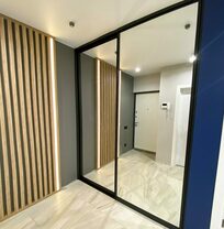 Встроенный шкаф-купе На рисунке изображен шкаф-купе с зеркальными дверьми в черном профилк